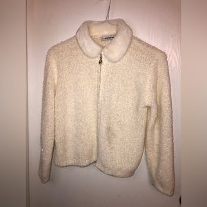 EUC Girls Sz L Christie Brooks Cardigan w/Faux Fur Collar